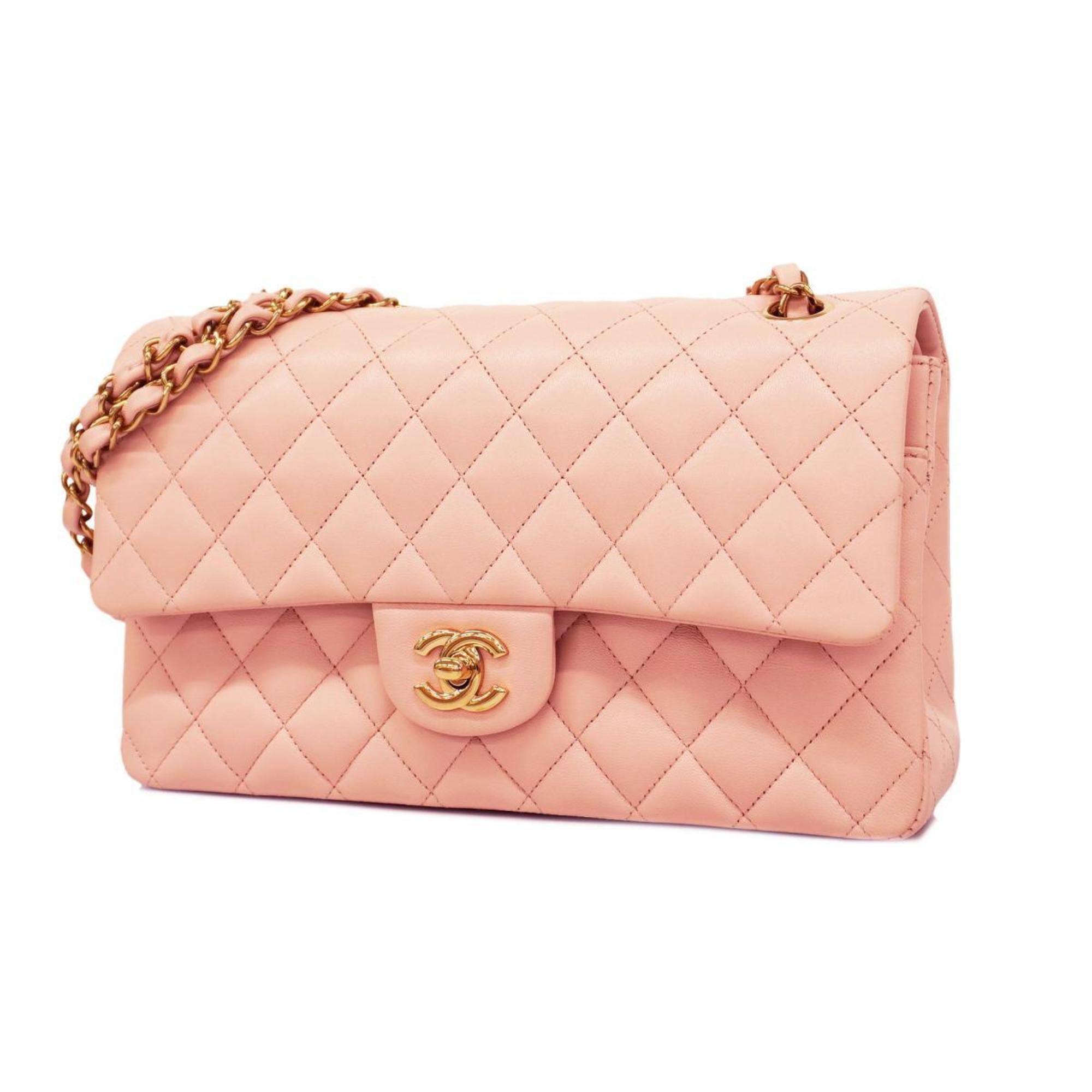 Chanel Shoulder Bag Matelasse W Flap Chain Lambskin Pink Champagne Women's