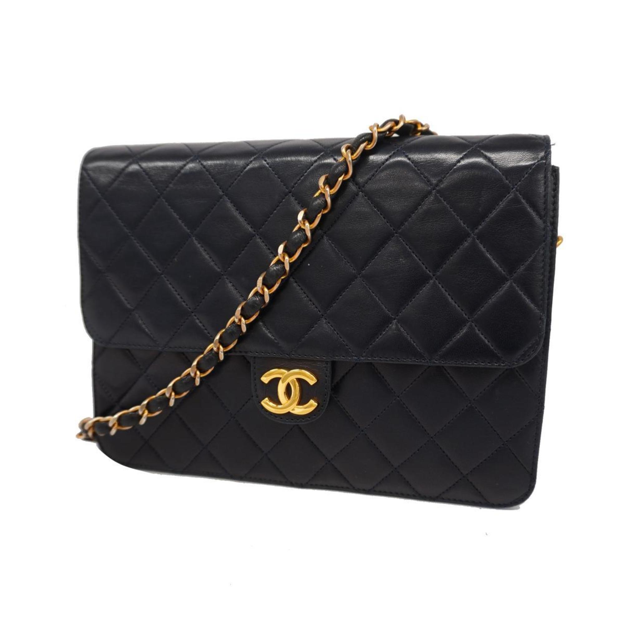 Chanel Shoulder Bag Matelasse Chain Lambskin Navy Women's