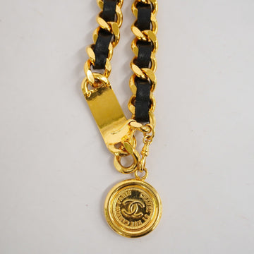 ChanelAuth  Belt Gold Metal Women's Leather Chain Belt Black