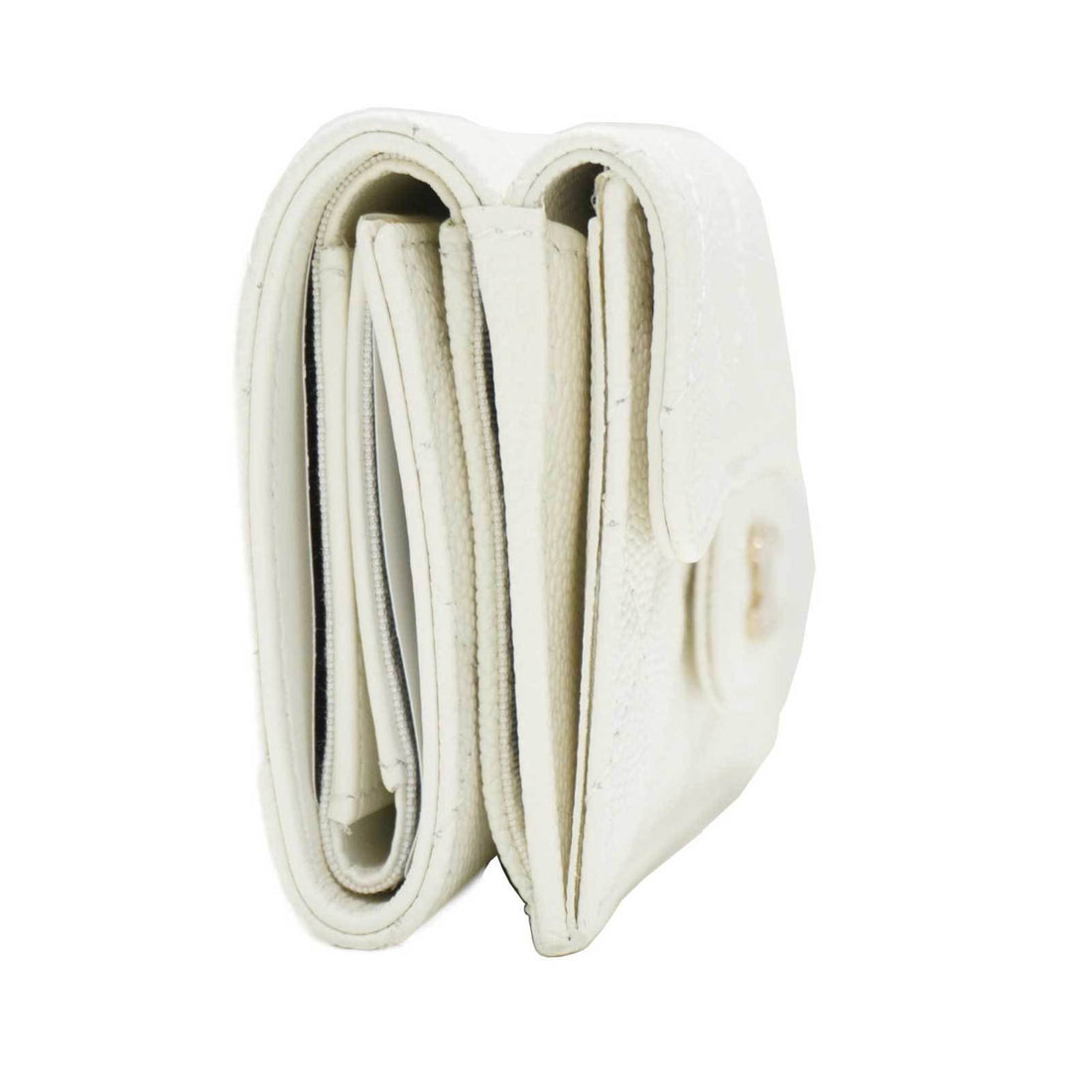 Chanel Matelasse Classic Small Flap AP0230 Fold Wallet White Caviar Skin Men Women