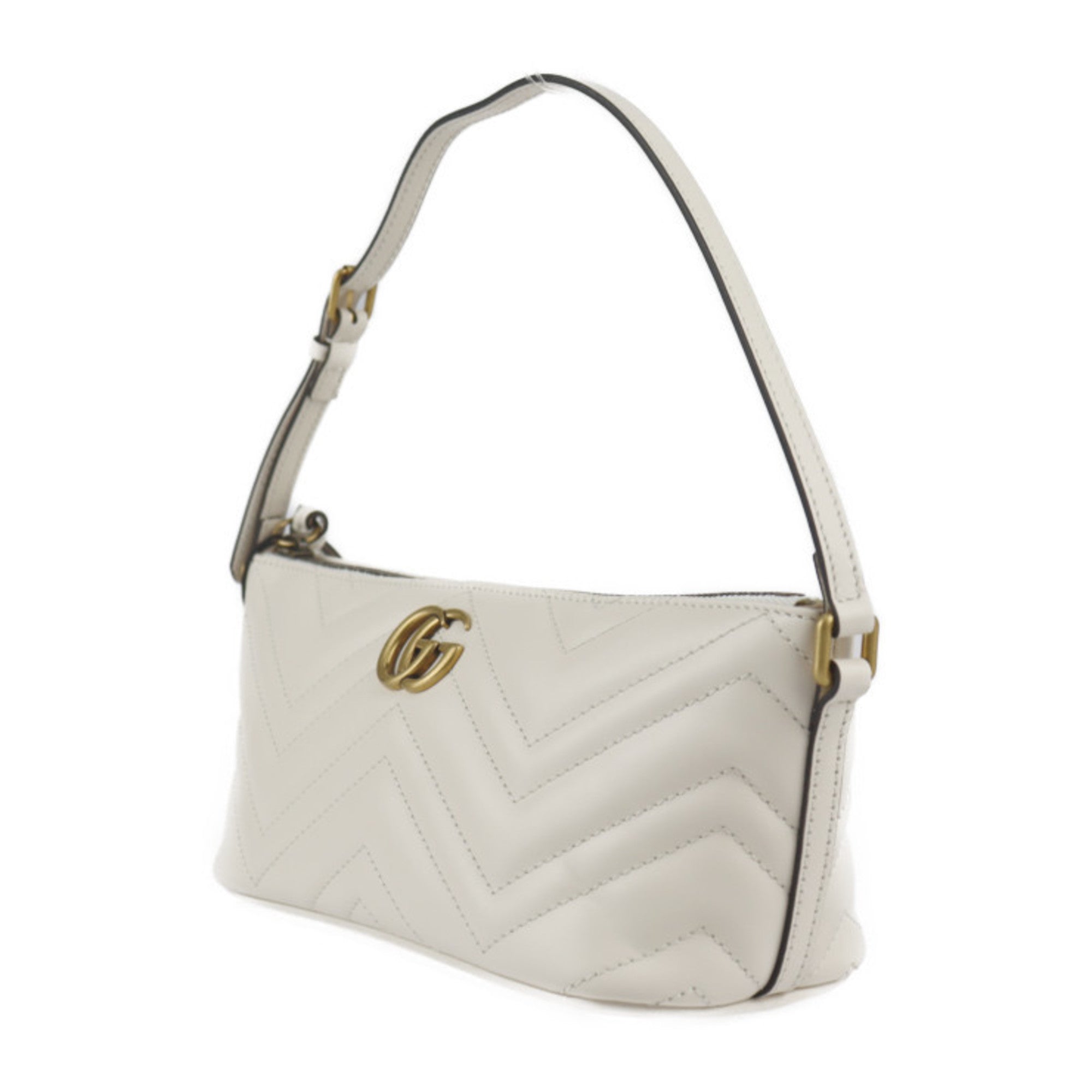 GUCCI GG Marmont Shoulder Bag 739166 White Ivory Gold Hardware Quilted Handbag