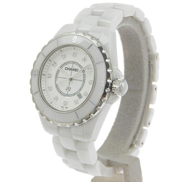 Chanel J12 watch 12P diamond H1628 white ceramic quartz analog display ladies dial