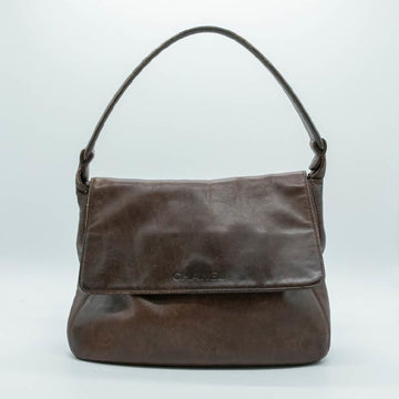 CHANEL Shoulder Bag Handbag Slap Leather Brown Black Women's PD57