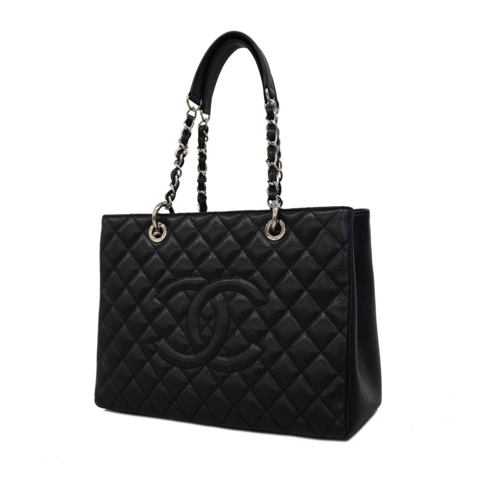 Chanel Tote Bag Matelasse Chain Shoulder Caviar Skin Black Women's