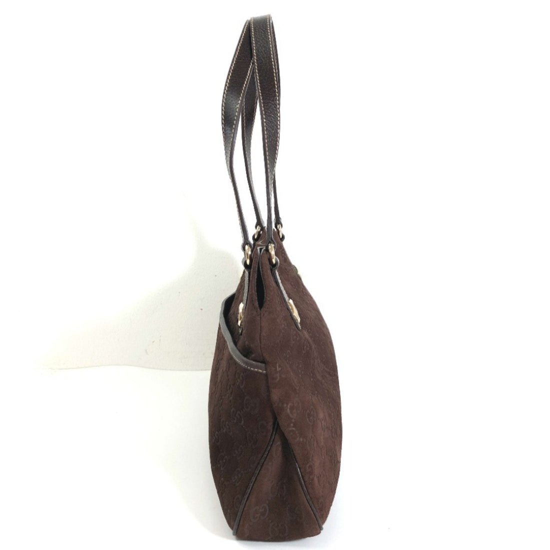 GUCCI shoulder bag GG pattern hand 163288 suede leather brown gold hardware ladies