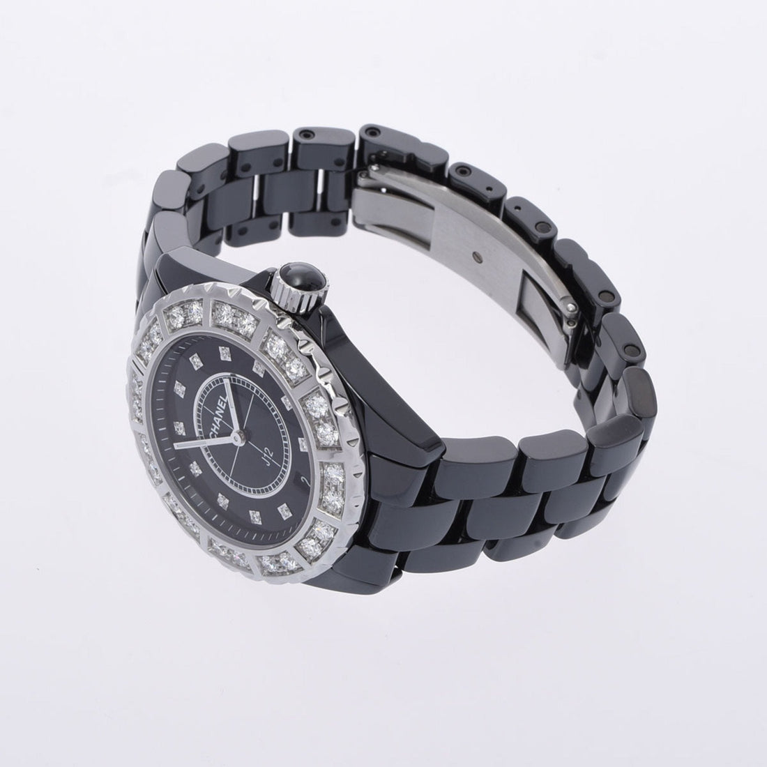 Chanel J12 38mm 11P Diamond Bezel H2428 Men's Black Ceramic SS Watch Quartz Dial