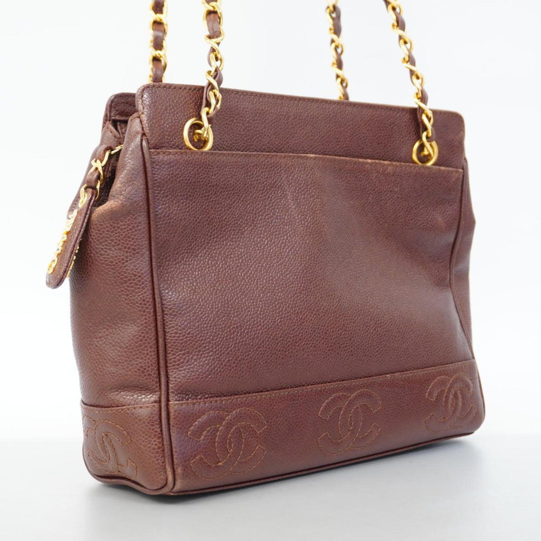 Chanel Shoulder Bag Triple Coco Chain Caviar Skin Brown Women's