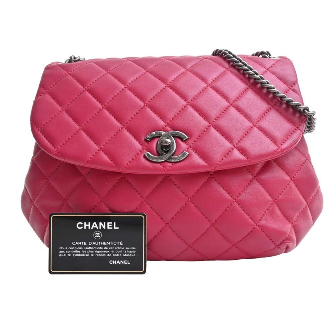 Chanel Lambskin Matelasse Coco Mark Chain Shoulder Bag Red Ladies