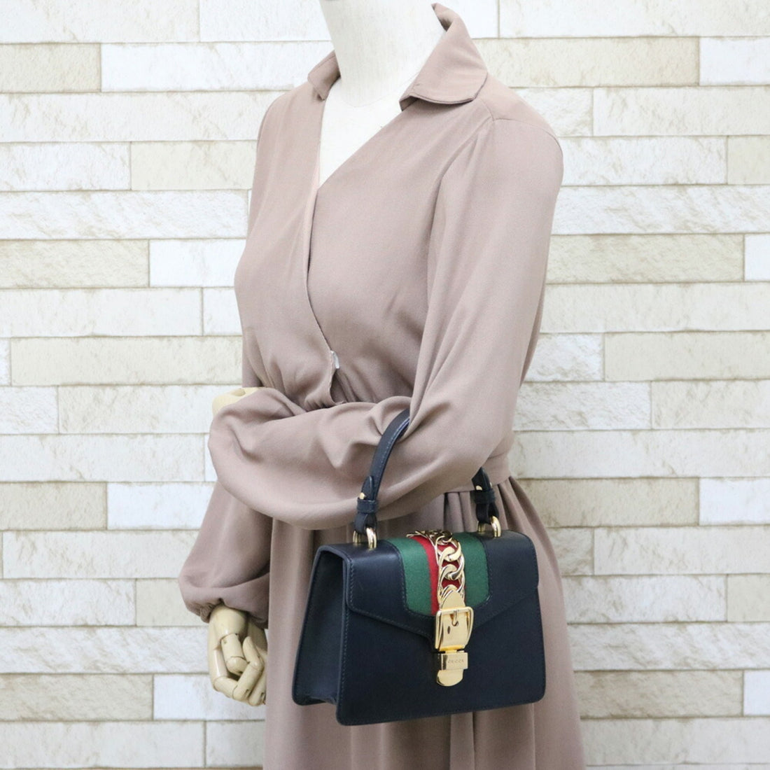 Gucci Sylvie Mini Handbag Shoulder Bag Black Ladies