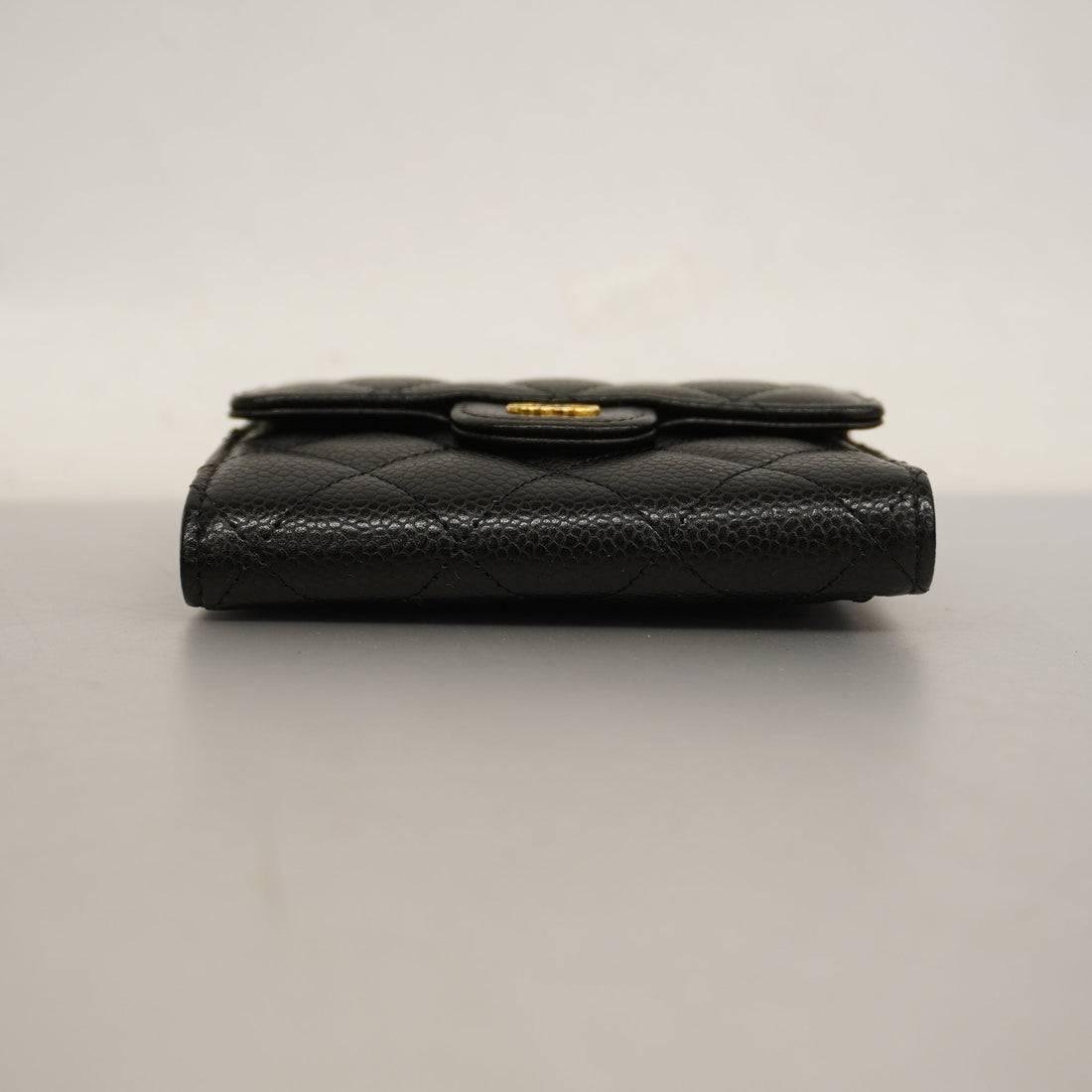 ChanelAuth  Matelasse Tri-fold Wallet Gold Metal Fittings Women's Caviar Leather