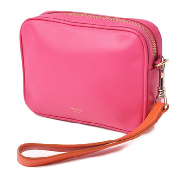 Celine Cosmetic Pouch Accessory Case Smartphone Celine Leather with Hand Strap Black