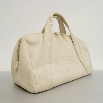 ChanelAuth  V Stitch Women's Leather HandBag White