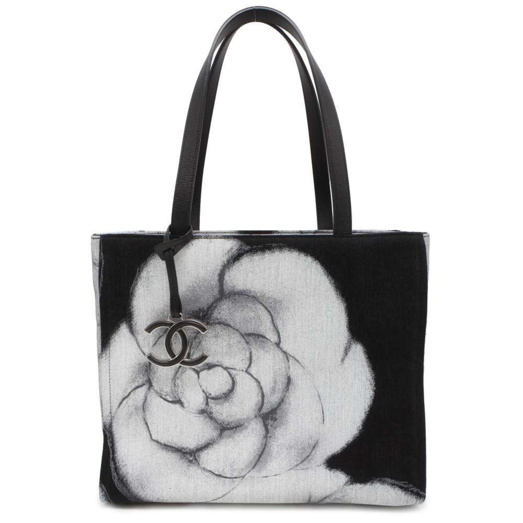 Chanel Tote Bag Camellia Print Coco Mark Medium Canvas A91421 CHANEL Black