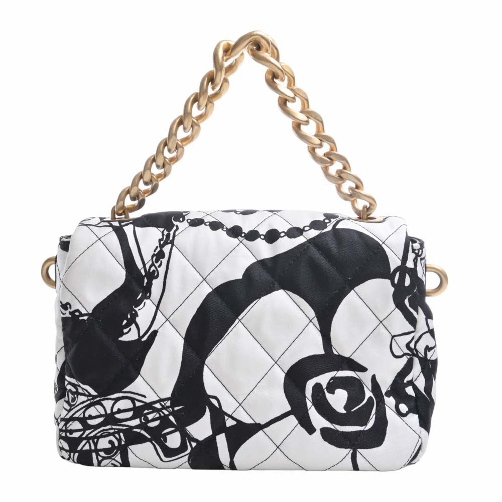 Chanel Canvas Coco Mark Chain HandBag Black White Ladies