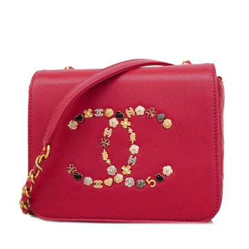 Chanel Shoulder Bag Matelasse Chain Lambskin Red Women's