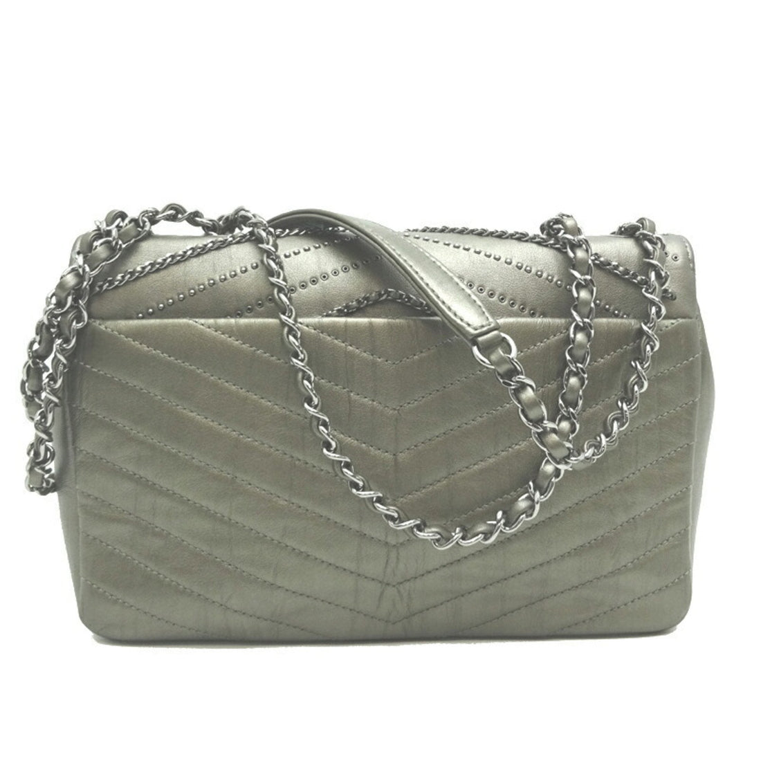 Chanel V-stitch chain shoulder 23 ladies bag leather grey