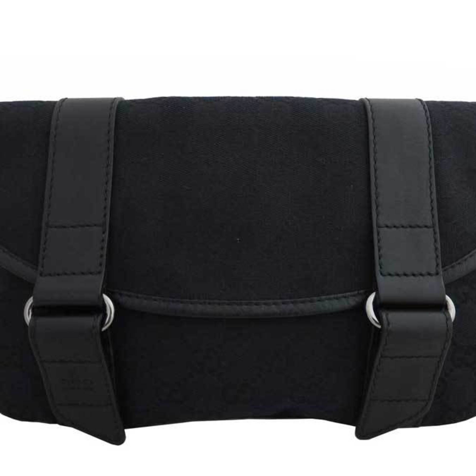 Gucci Bag GG Canvas Black Leather Body Waist Women's Men's 145851