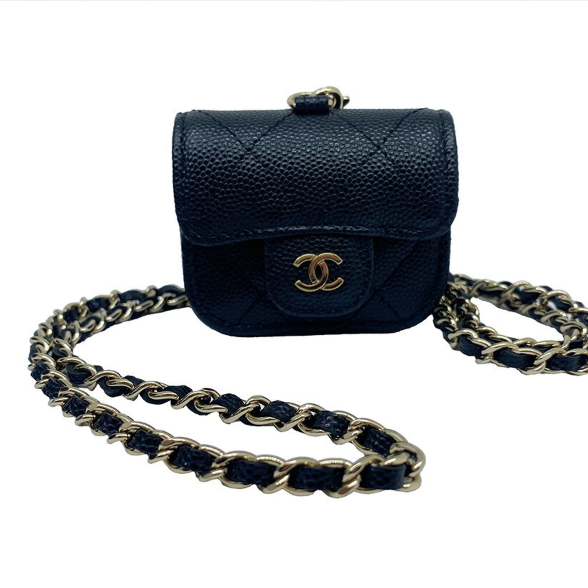 Chanel ipods case chain shoulder caviar skin here mark black AP1739 31******