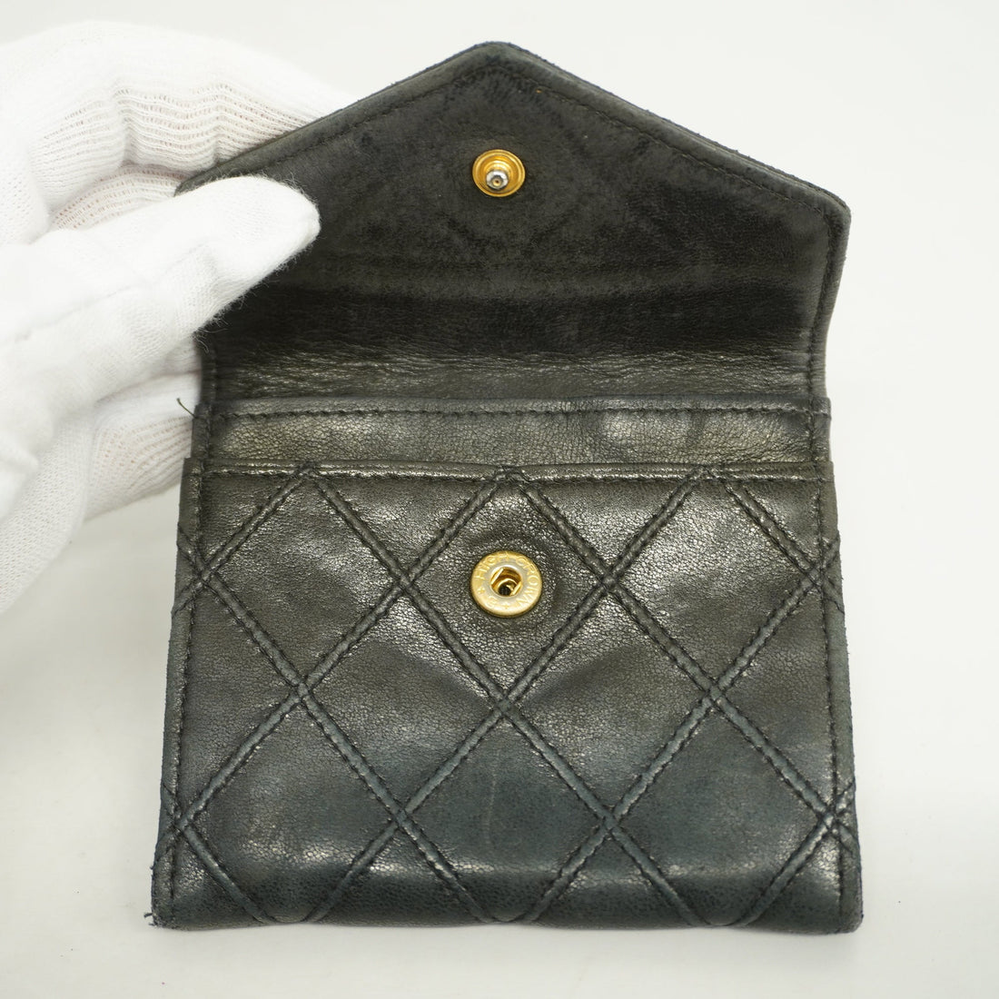 ChanelAuth  Bicolor Gold Metal Fittings Lambskin Coin Purse/coin Case Black