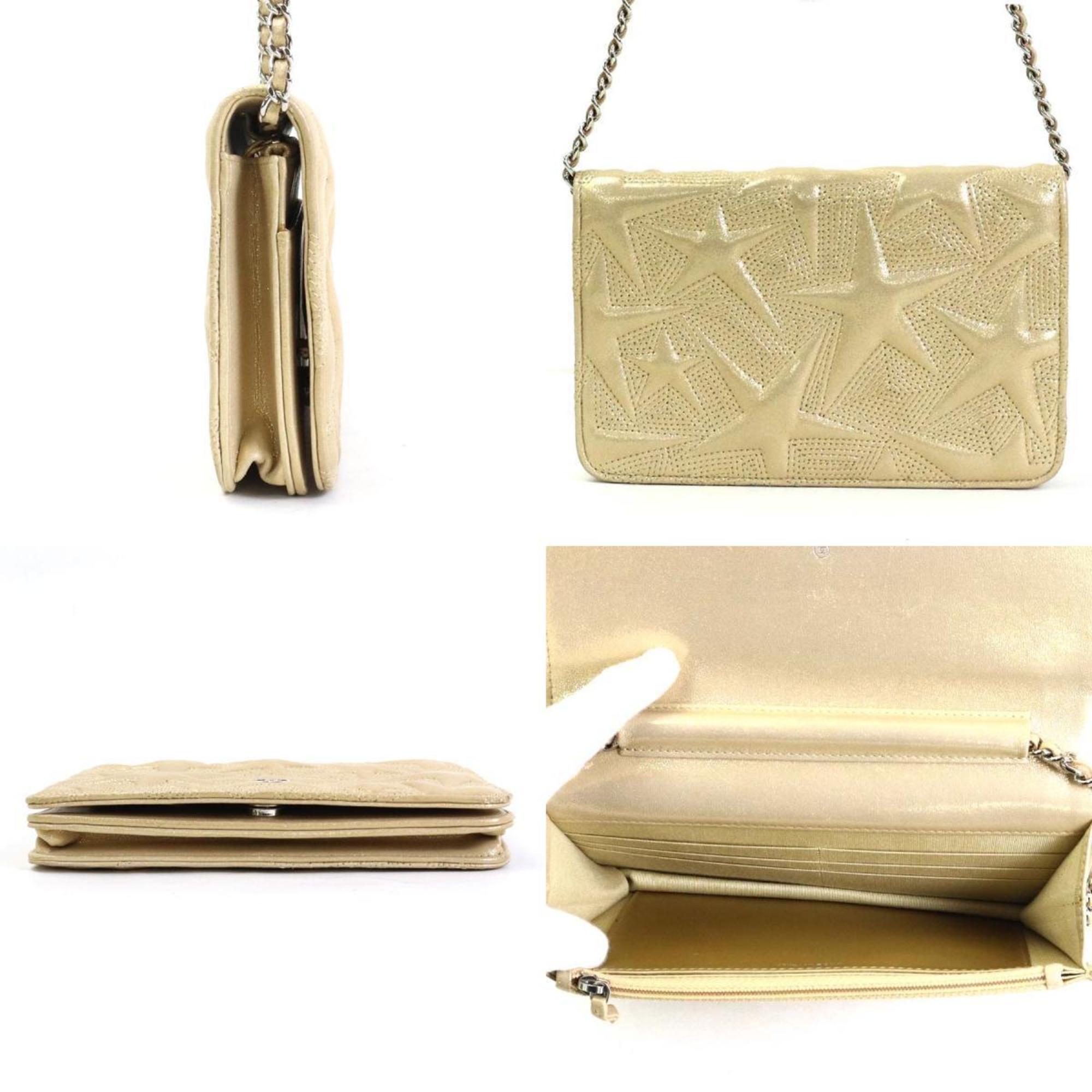 Chanel Wallet Chain Shoulder Bag Coco Mark Leather/Metal Gold/Silver Women's e55872a