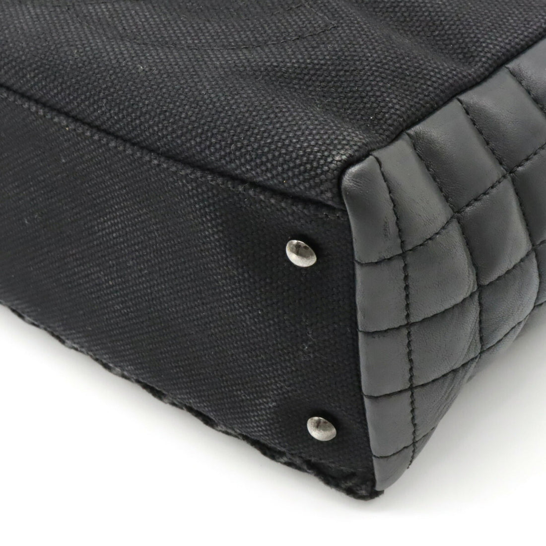 Chanel Chocolate Bar Coco Mark Chain Shoulder Bag Tote Quilted Net Canvas Leather Black