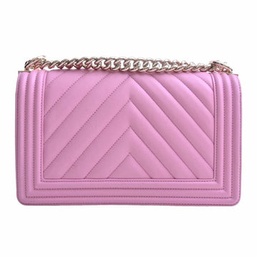 Chanel Lambskin Boy Coco Mark Chain Shoulder Bag Pink Ladies