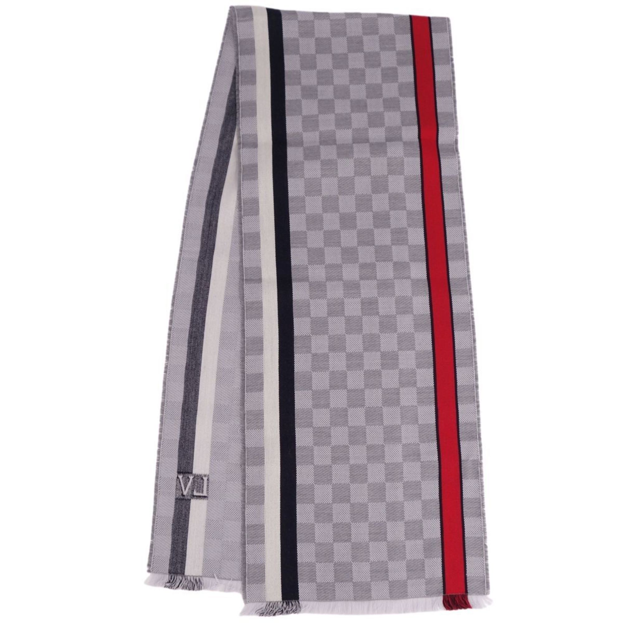 LOUIS VUITTON muffler stole Echarpe Damier LV wool 100% ladies gray