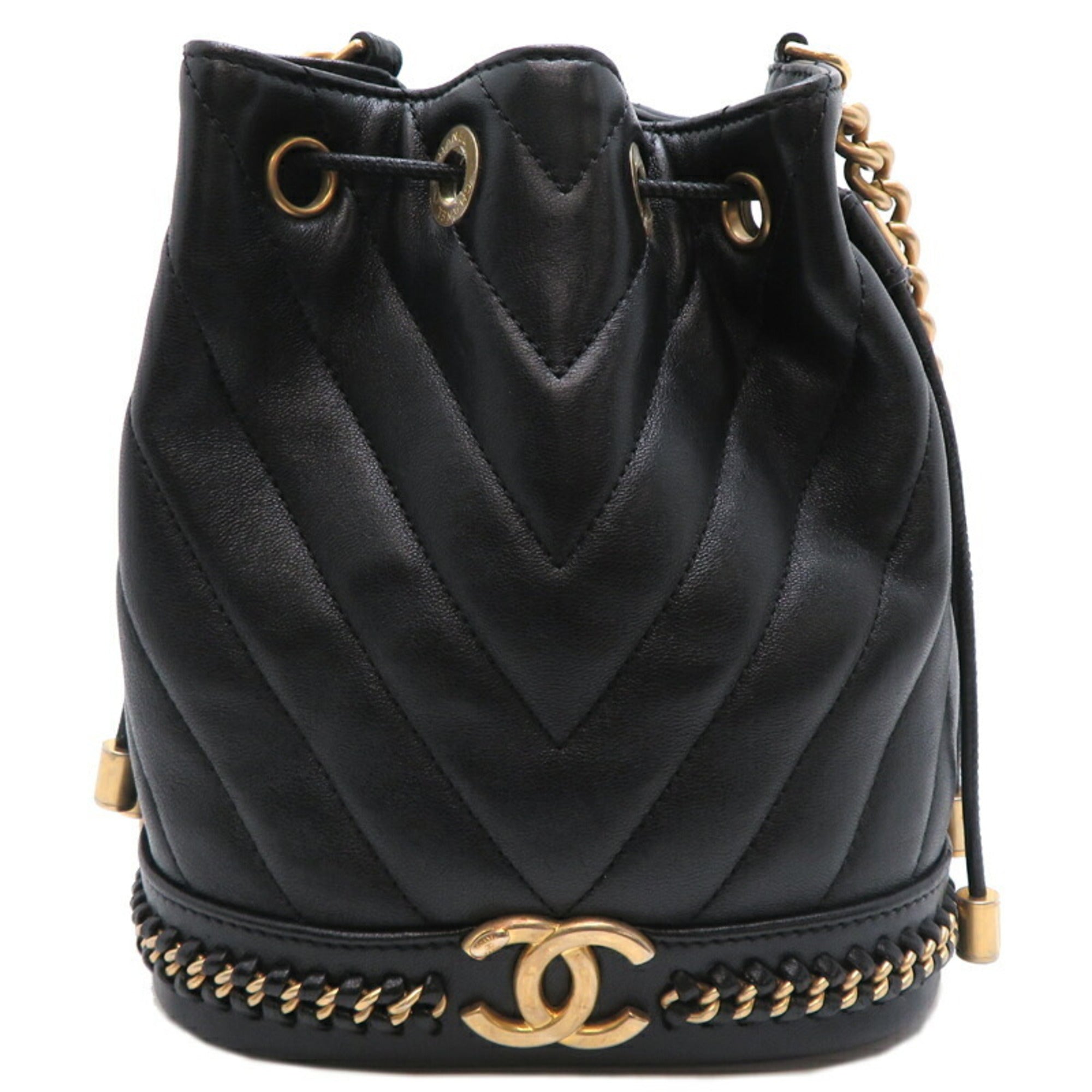 Chanel V-Stitch Chain Women's Shoulder Bag, Lambskin, Black