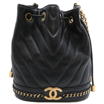 Chanel V-Stitch Chain Women's Shoulder Bag, Lambskin, Black