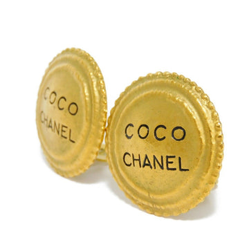 Chanel Earrings Round Large COCO GP Black Gold 94A Vintage Clip-on Logo Women's Accessories Jewelry
