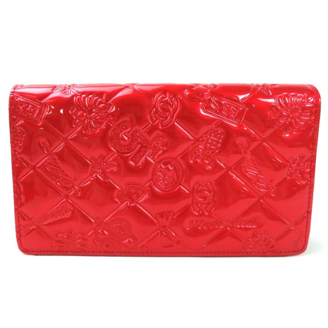 Chanel Bi-Fold Wallet Icon Red Embossed Patent Leather CHANEL Ladies