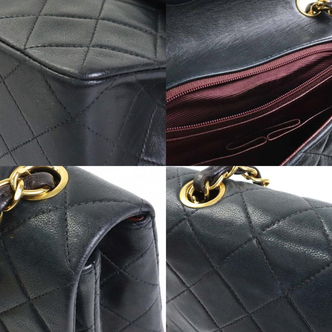 Chanel Crossbody Shoulder Bag Matelasse Leather/Metal Black/Gold Women's