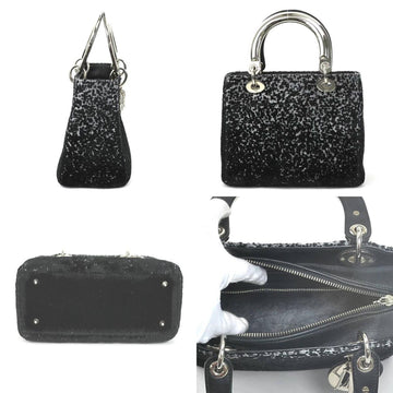 CHRISTIAN DIOR HandBag Shoulder Bag Lady Velvet/Metal Black/Silver Women's