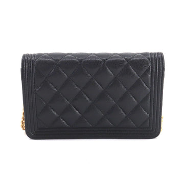 Chanel Boy  Chain Wallet Long Caviar Skin Black AP1117 Gold Hardware