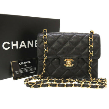 Chanel Matelasse Caviar Skin Black No. 8 Gold Chain Shoulder Bag Coco Mark