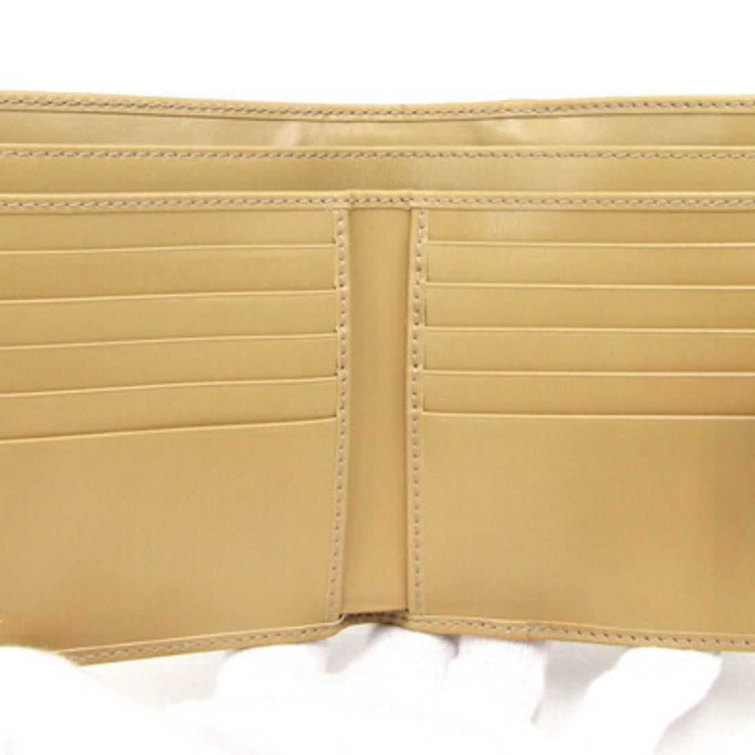 GUCCI W Wallet GG 233053 Beige Canvas Leather Ladies Sherry Line