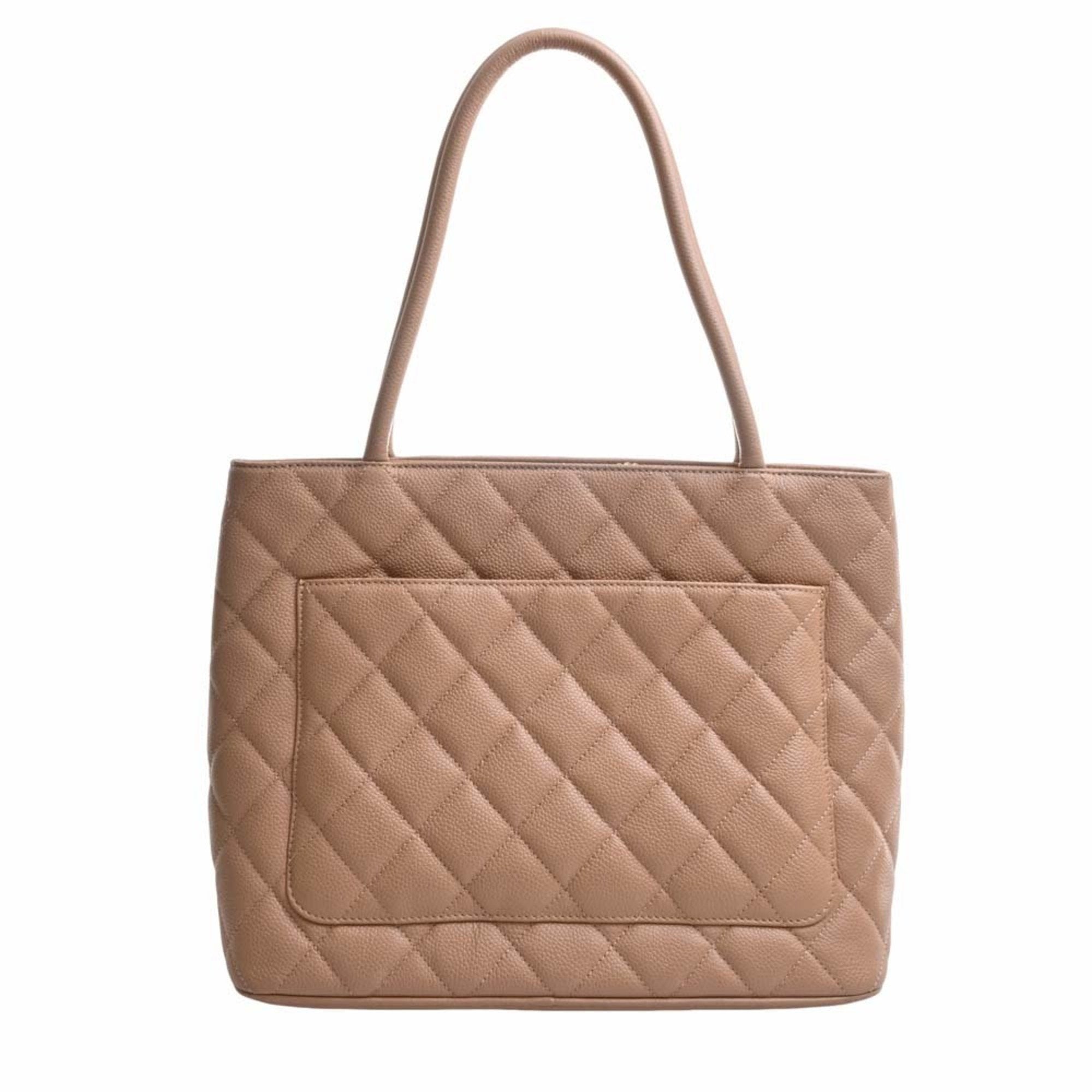 Chanel Caviar Skin Coco Mark Reproduction Tote Bag Beige Ladies