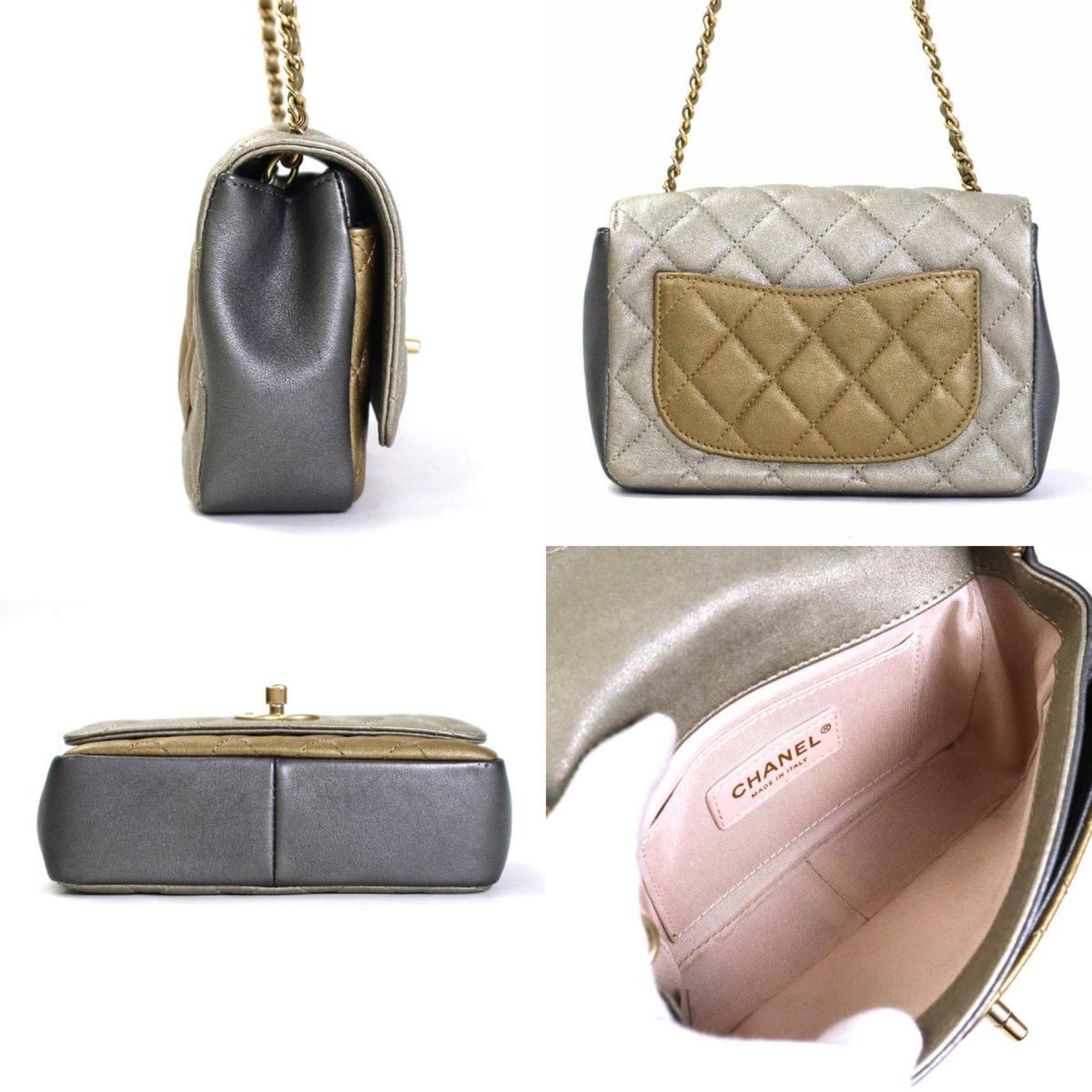 Chanel Diagonal Shoulder Bag Matelasse Camellia Leather/Metal Greige/Gold/Gray Women's e55934a