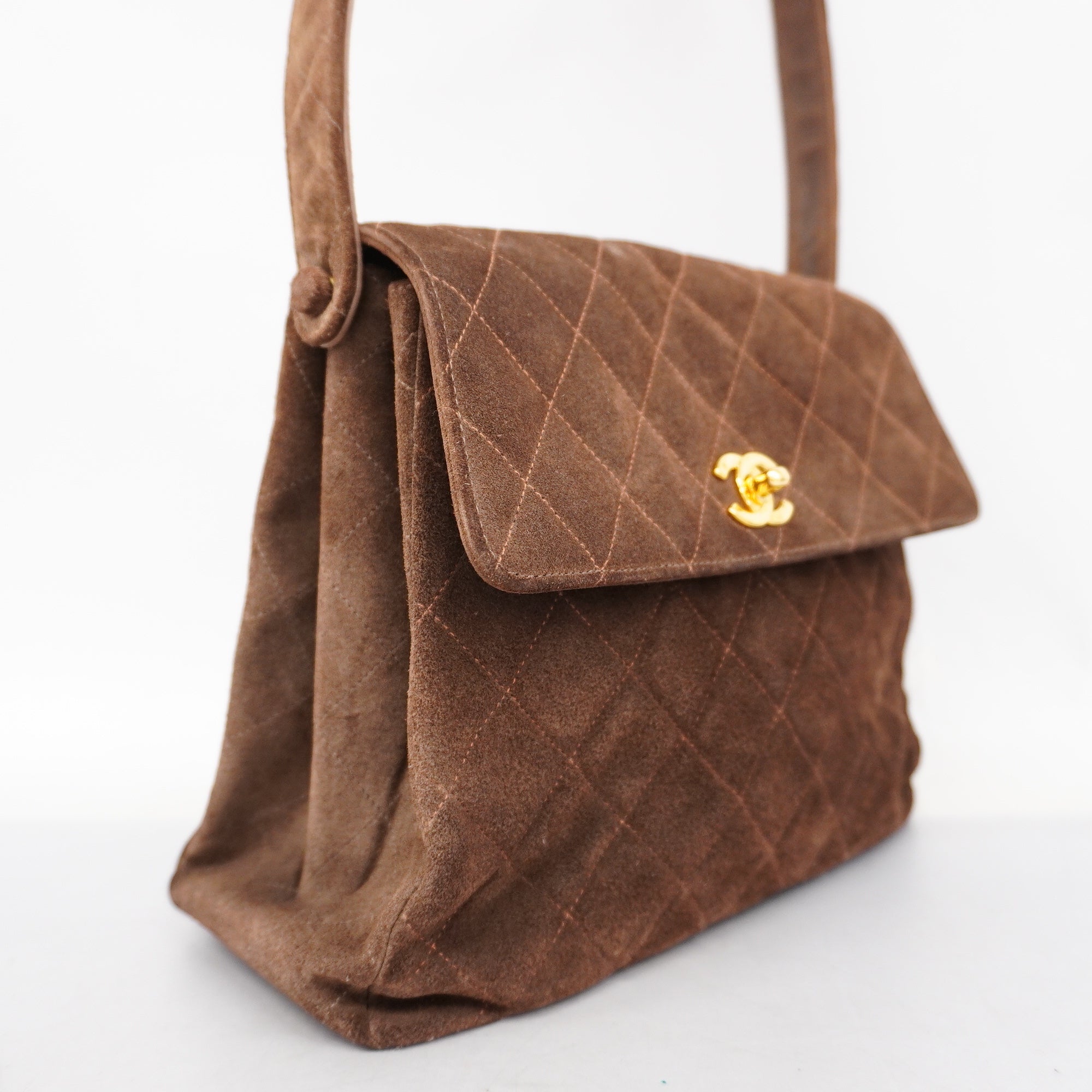 ChanelAuth  Matelasse Women's Suede Shoulder Bag Brown