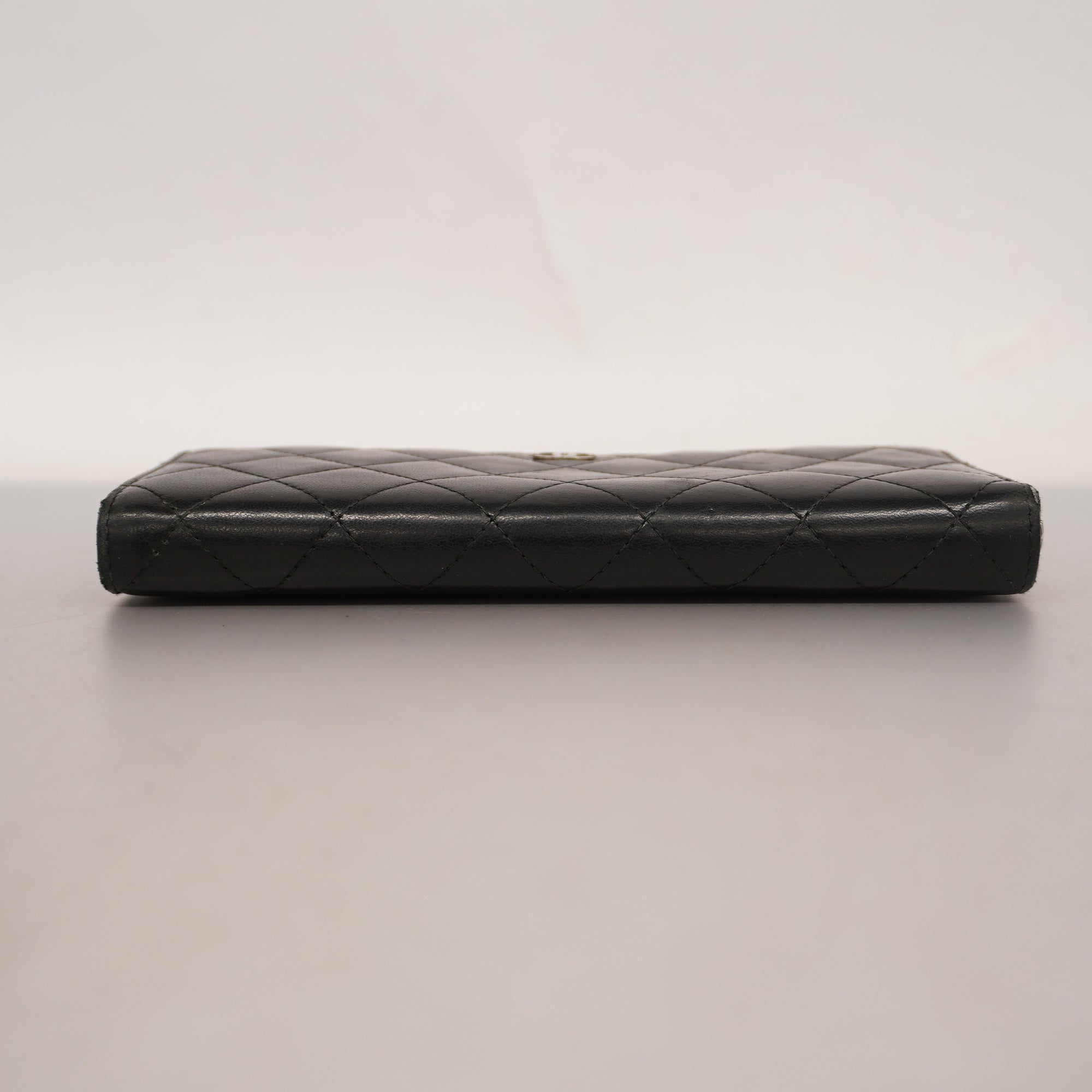 ChanelAuth  Matelasse Long Wallet Silver Metal Fittings Women's Lambskin Black