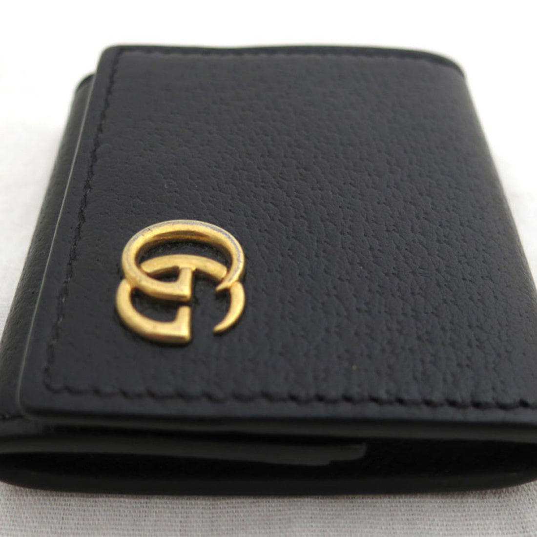 GUCCI coin case wallet GG Marmont leather/metal black x gold unisex 473959