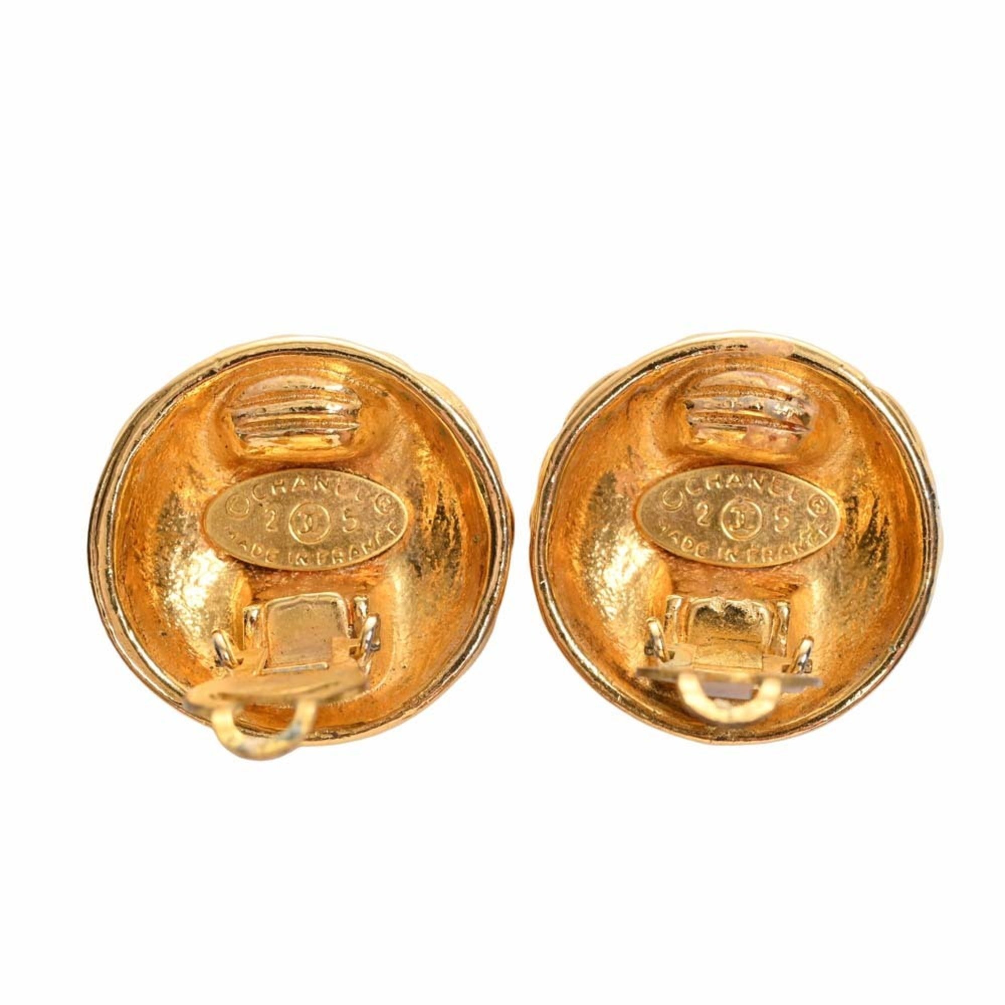 Chanel Matelasse Coco Mark Round Earrings Gold Women's