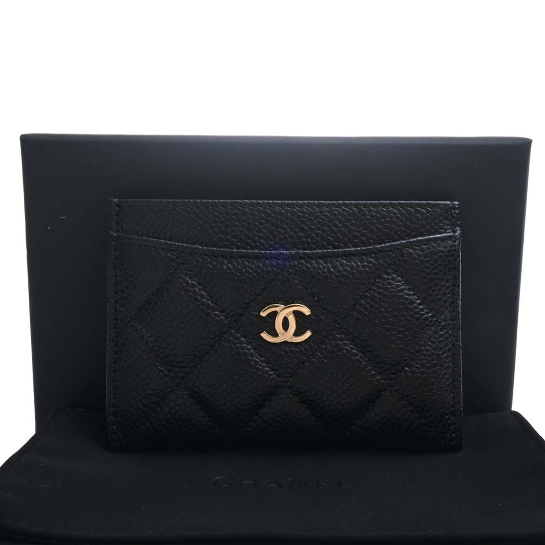 Chanel Caviar Skin Matelasse Coco Mark Card Case Black Ladies