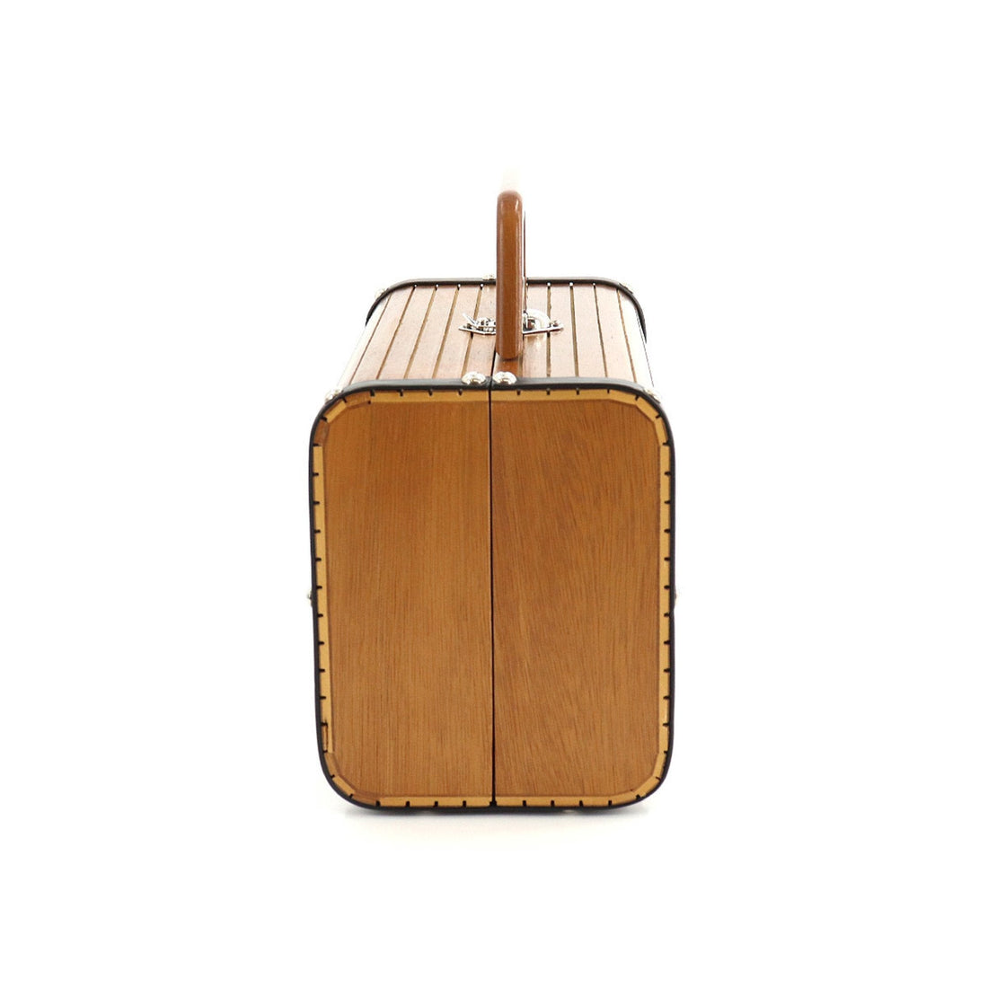 Chanel wood vanity hand Bag leather brown black silver metal fittings vintage Wood Vanity