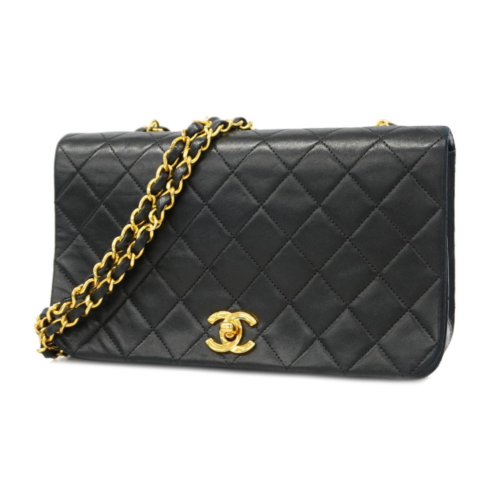 Chanel Shoulder Bag Matelasse Chain Lambskin Black Women's