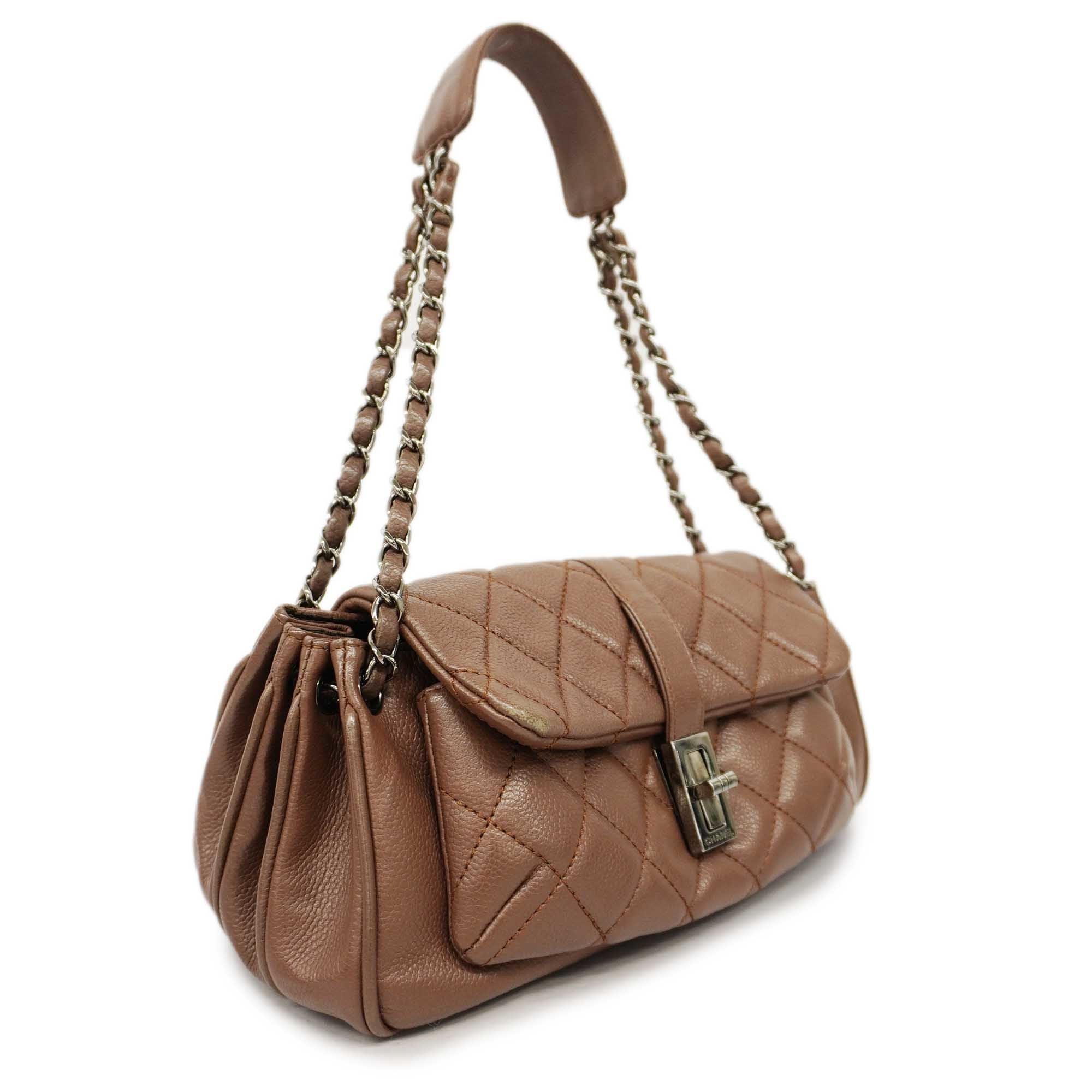 CHANEL   Matelasse 2.55 Chain Shoulder Caviar Leather Shoulder Bag Brown