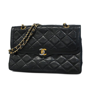 Chanel Shoulder Bag Matelasse Paris Limited W Flap Chain Lambskin Black Women's