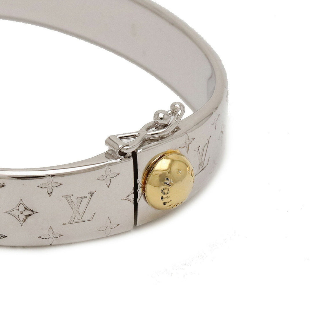 LOUIS VUITTON Cuff Nanogram Bangle Bracelet #S S Size Metal Silver Color M00249