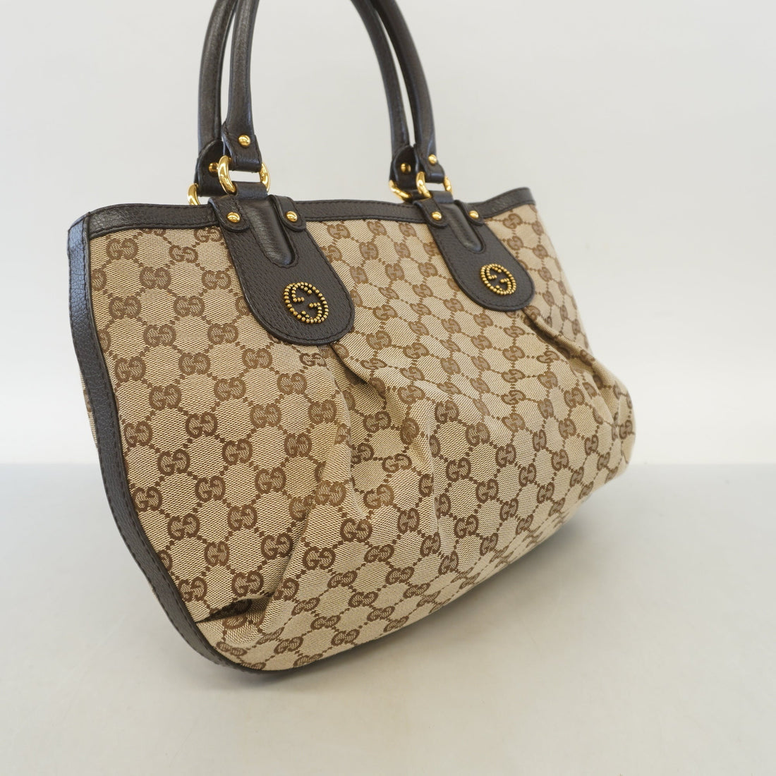 Gucci Tote Bag GG Canvas 353689 Beige/Brown Gold metal