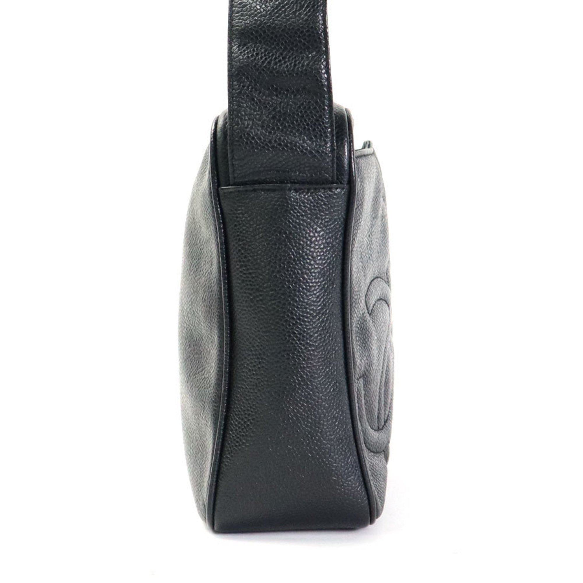 Chanel Crossbody Shoulder Bag Triple Coco Mark Caviar Skin Leather Black Gold Ladies